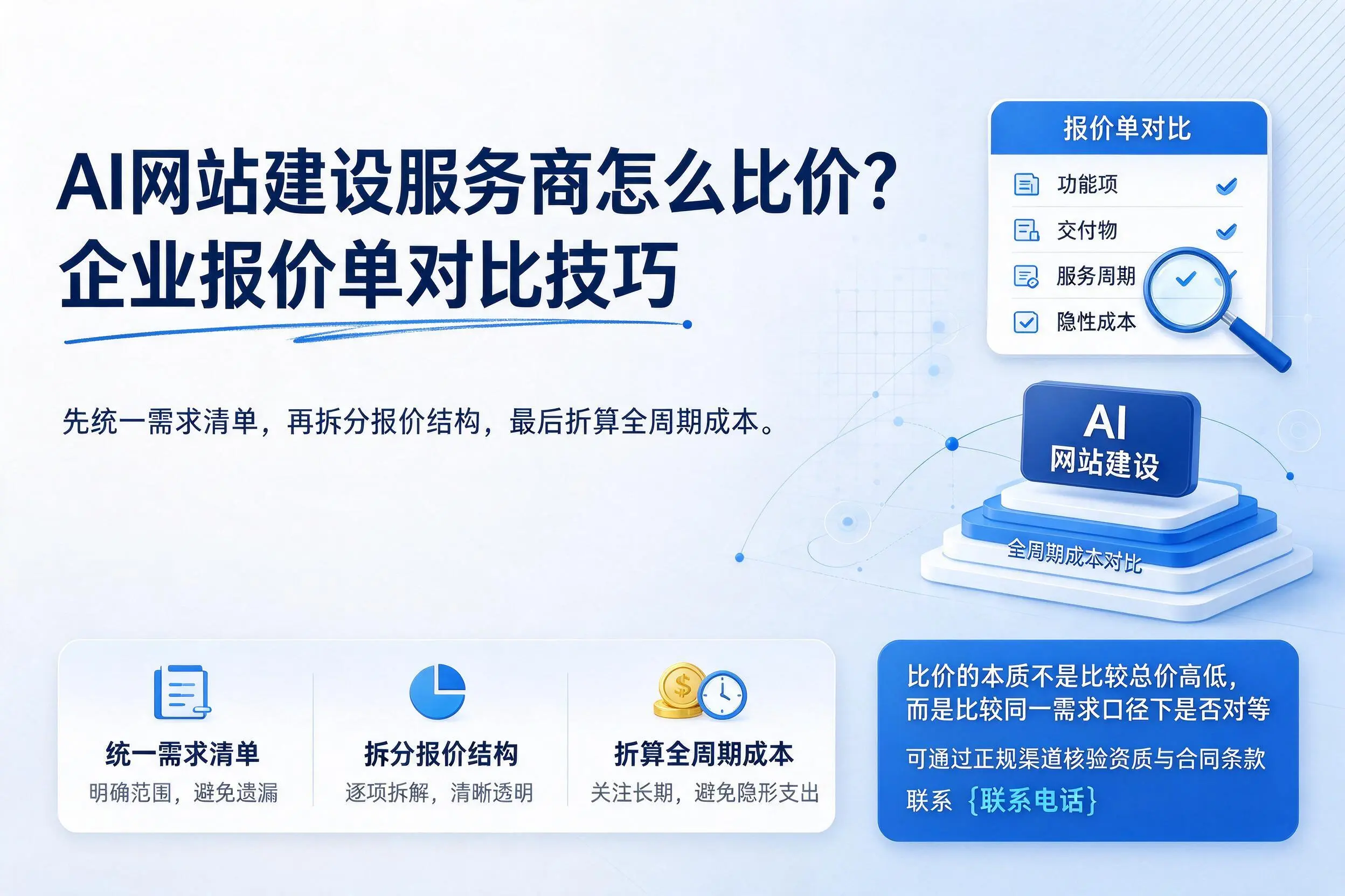 AI网站建设服务商怎么比价？济源企业报价单对比技巧