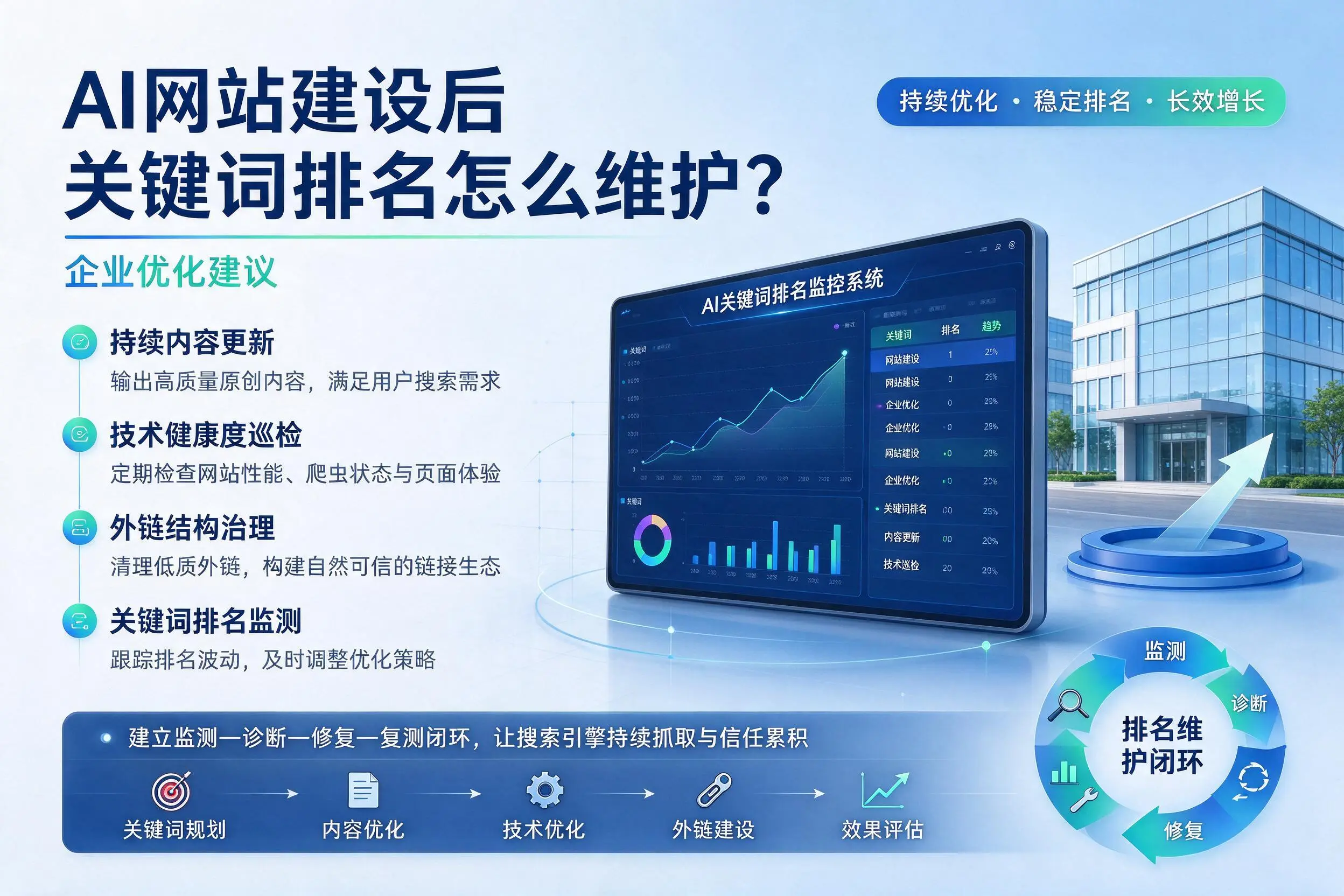 AI网站建设后关键词排名怎么维护？济源企业优化建议