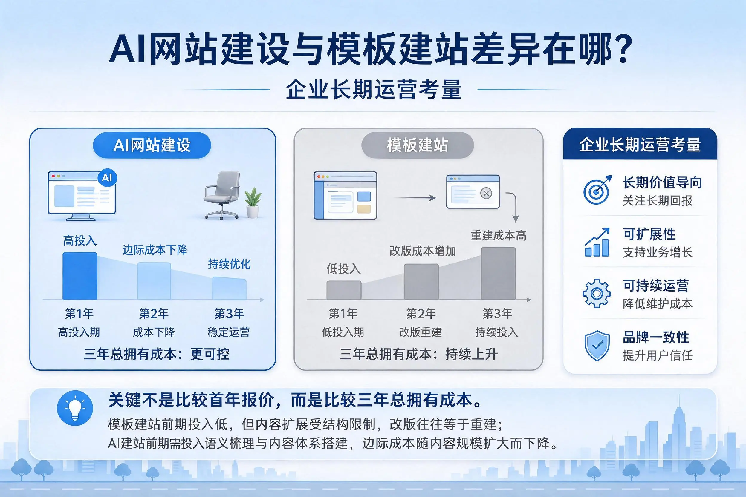 AI网站建设与模板建站差异在哪？济源企业长期运营考量