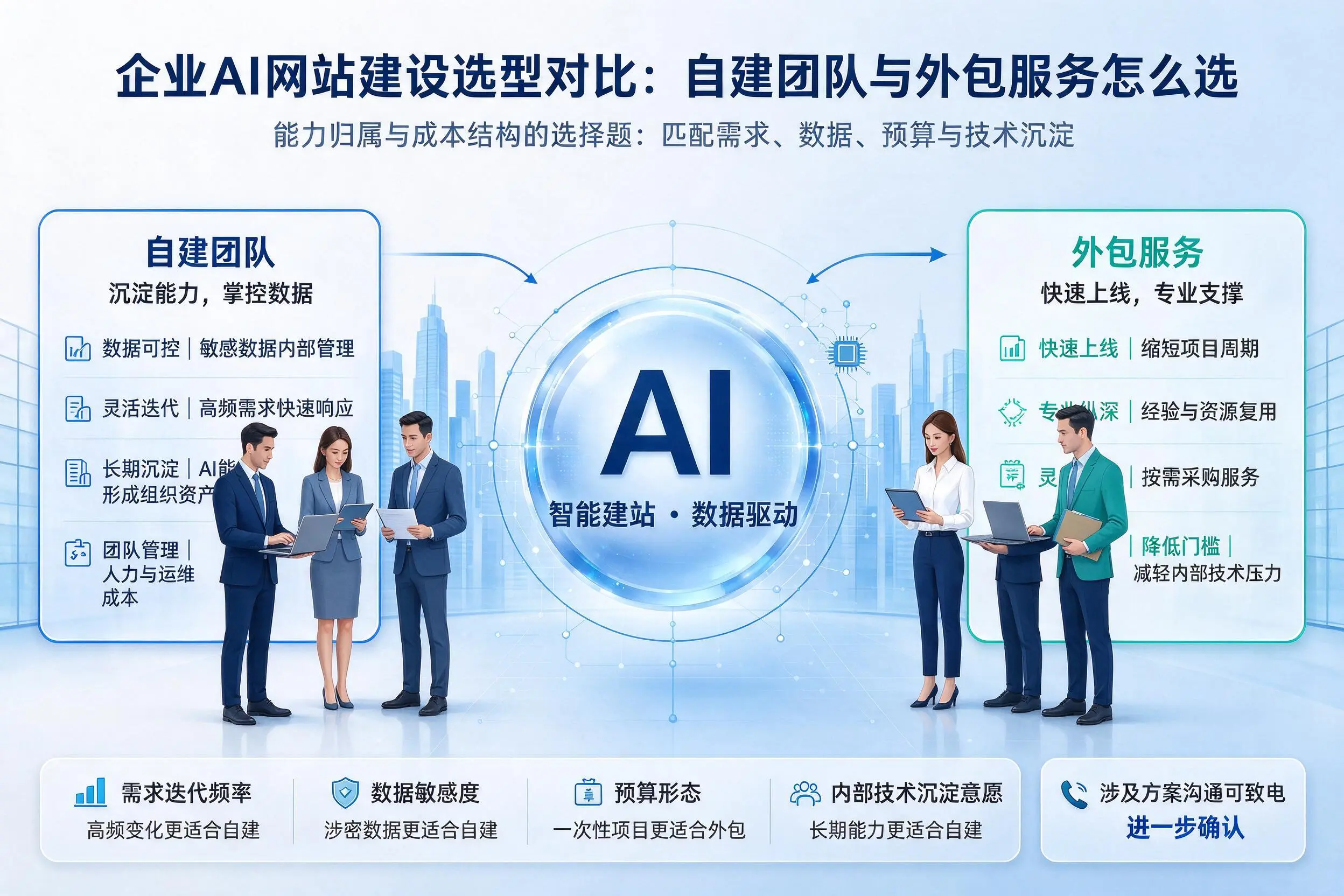 济源企业AI网站建设选型对比:自建团队与外包服务怎么选